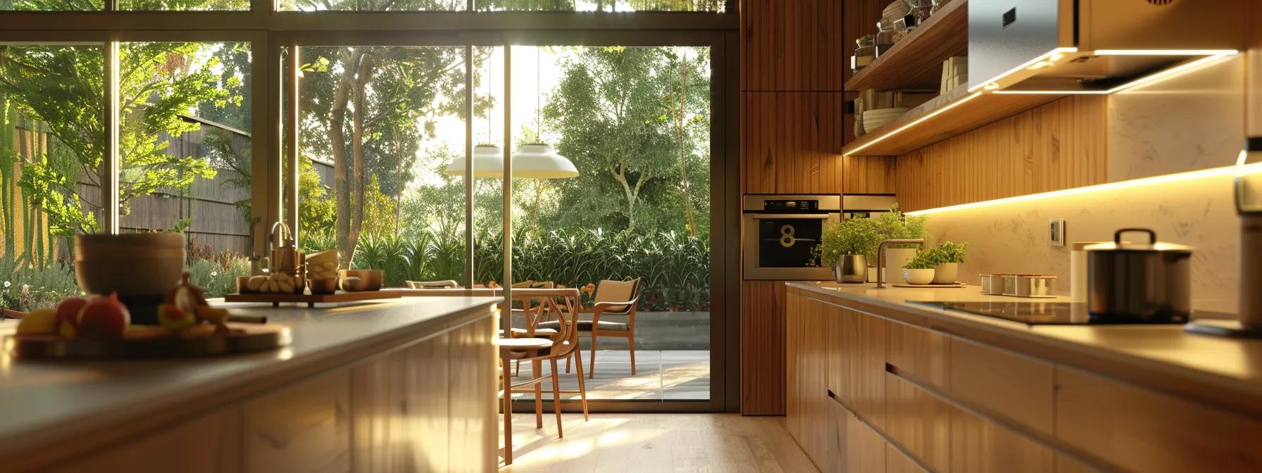 a beautifully designed kitchen showcases elegant, cost-effective ready-to-assemble solid wood cabinets, blending modern aesthetics with functional charm, illuminated by warm, natural light streaming through a large window. a beautifully designed kitchen showcases elegant, cost-effective ready-to-assemble solid wood cabinets, blending modern aesthetics with functional charm, illuminated by warm, natural light streaming through a large window.